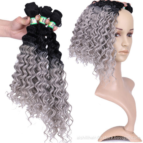 AiShiLi Hair Factory Wholesale Two-Tone  Ombre Deep Wave Crochet Braids Heat Resistant Synthetic Hair Extension Wig